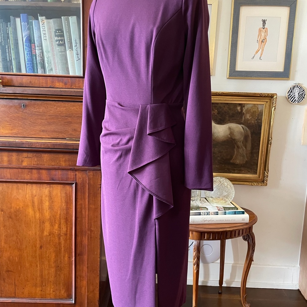 Dress The Population NWT Long-Sleeve Purple Sheath Dress with Side Ruffle M - Picture 5 of 5